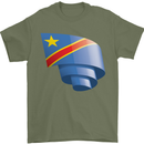 Curled DR Congo Flag Congolese Day Football Mens T-Shirt 100% Cotton Military Green