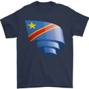 Curled DR Congo Flag Congolese Day Football Mens T-Shirt 100% Cotton Navy Blue