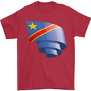 Curled DR Congo Flag Congolese Day Football Mens T-Shirt 100% Cotton Red