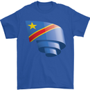 Curled DR Congo Flag Congolese Day Football Mens T-Shirt 100% Cotton Royal Blue