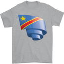 Curled DR Congo Flag Congolese Day Football Mens T-Shirt 100% Cotton Sports Grey
