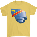Curled DR Congo Flag Congolese Day Football Mens T-Shirt 100% Cotton Yellow