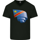 Curled DR Congo Flag Congolese Day Football Mens V-Neck Cotton T-Shirt Black