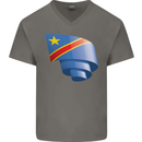 Curled DR Congo Flag Congolese Day Football Mens V-Neck Cotton T-Shirt Charcoal