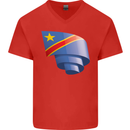 Curled DR Congo Flag Congolese Day Football Mens V-Neck Cotton T-Shirt Red