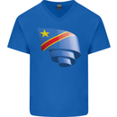 Curled DR Congo Flag Congolese Day Football Mens V-Neck Cotton T-Shirt Royal Blue