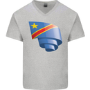 Curled DR Congo Flag Congolese Day Football Mens V-Neck Cotton T-Shirt Sports Grey