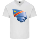 Curled DR Congo Flag Congolese Day Football Mens V-Neck Cotton T-Shirt White