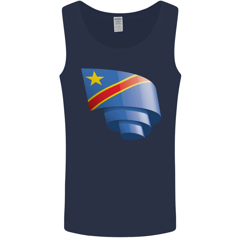 Curled DR Congo Flag Congolese Day Football Mens Vest Tank Top Navy Blue