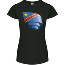 Curled DR Congo Flag Congolese Day Football Womens Petite Cut T-Shirt Black