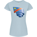 Curled DR Congo Flag Congolese Day Football Womens Petite Cut T-Shirt Light Blue