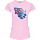 Curled DR Congo Flag Congolese Day Football Womens Petite Cut T-Shirt Light Pink