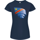 Curled DR Congo Flag Congolese Day Football Womens Petite Cut T-Shirt Navy Blue