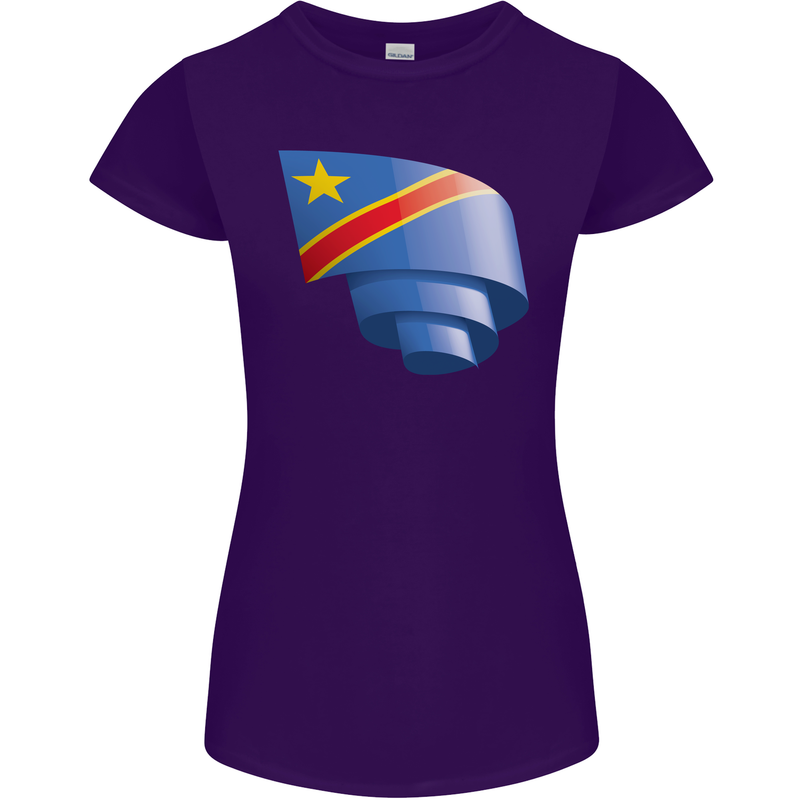 Curled DR Congo Flag Congolese Day Football Womens Petite Cut T-Shirt Purple