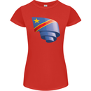 Curled DR Congo Flag Congolese Day Football Womens Petite Cut T-Shirt Red