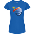 Curled DR Congo Flag Congolese Day Football Womens Petite Cut T-Shirt Royal Blue