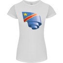 Curled DR Congo Flag Congolese Day Football Womens Petite Cut T-Shirt White