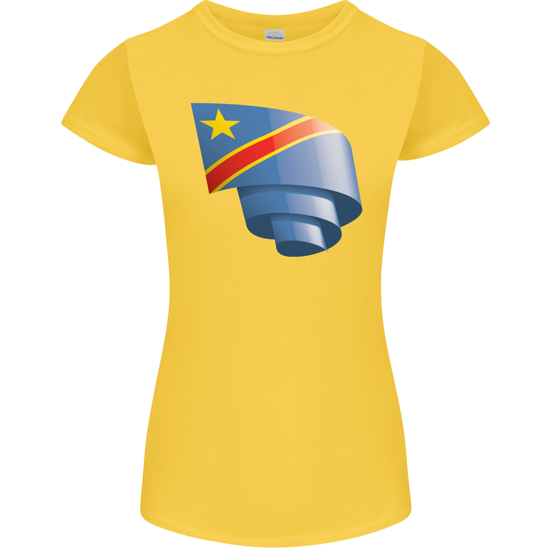 Curled DR Congo Flag Congolese Day Football Womens Petite Cut T-Shirt Yellow