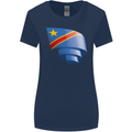 Curled DR Congo Flag Congolese Day Football Womens Wider Cut T-Shirt Navy Blue