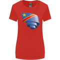 Curled DR Congo Flag Congolese Day Football Womens Wider Cut T-Shirt Red