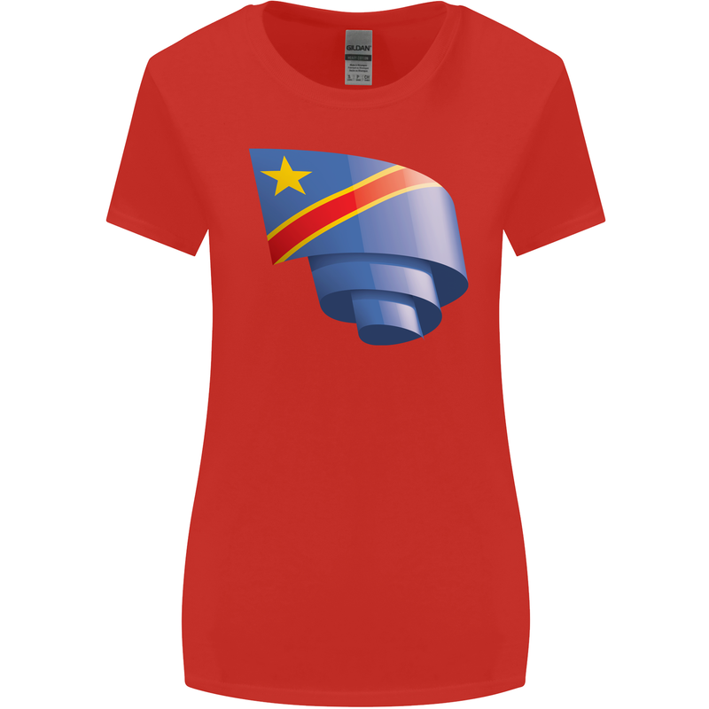 Curled DR Congo Flag Congolese Day Football Womens Wider Cut T-Shirt Red