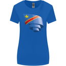 Curled DR Congo Flag Congolese Day Football Womens Wider Cut T-Shirt Royal Blue