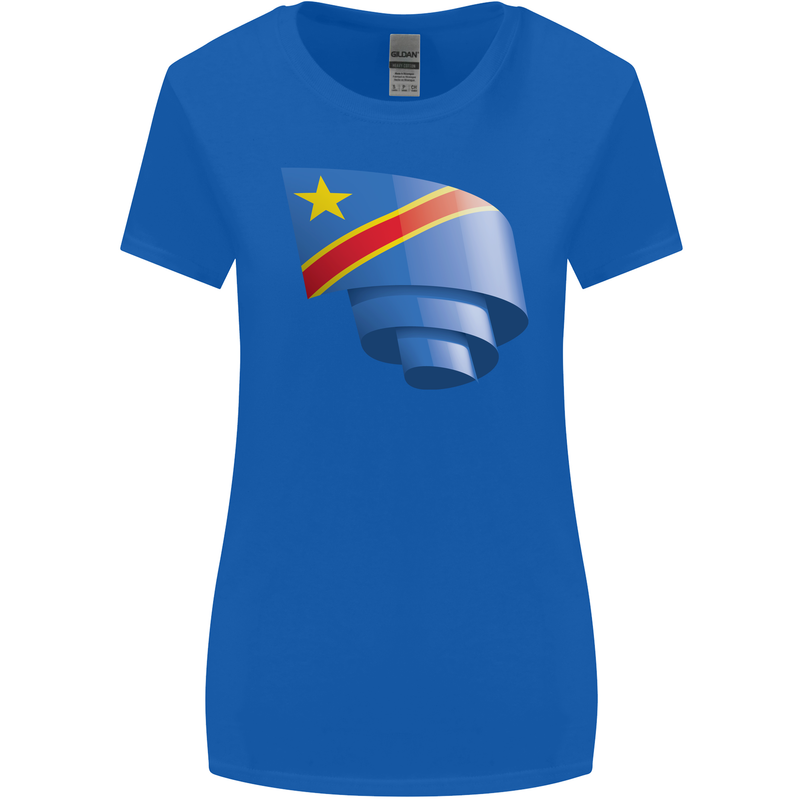 Curled DR Congo Flag Congolese Day Football Womens Wider Cut T-Shirt Royal Blue