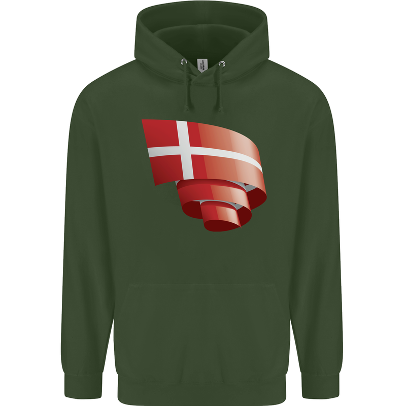 Curled Denmark Flag Danish Day Football Childrens Kids Hoodie Forest Green