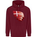 Curled Denmark Flag Danish Day Football Childrens Kids Hoodie Maroon