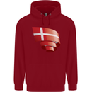 Curled Denmark Flag Danish Day Football Childrens Kids Hoodie Red