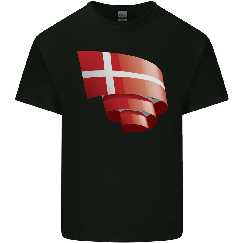 Curled Denmark Flag Danish Day Football Kids T-Shirt Childrens Black