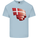 Curled Denmark Flag Danish Day Football Kids T-Shirt Childrens Light Blue