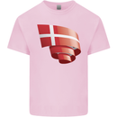 Curled Denmark Flag Danish Day Football Kids T-Shirt Childrens Light Pink