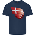 Curled Denmark Flag Danish Day Football Kids T-Shirt Childrens Navy Blue