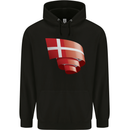 Curled Denmark Flag Danish Day Football Mens 80% Cotton Hoodie Black