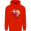Curled Denmark Flag Danish Day Football Mens 80% Cotton Hoodie Bright Red