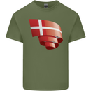 Curled Denmark Flag Danish Day Football Mens Cotton T-Shirt Tee Top Military Green