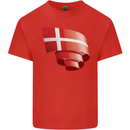 Curled Denmark Flag Danish Day Football Mens Cotton T-Shirt Tee Top Red