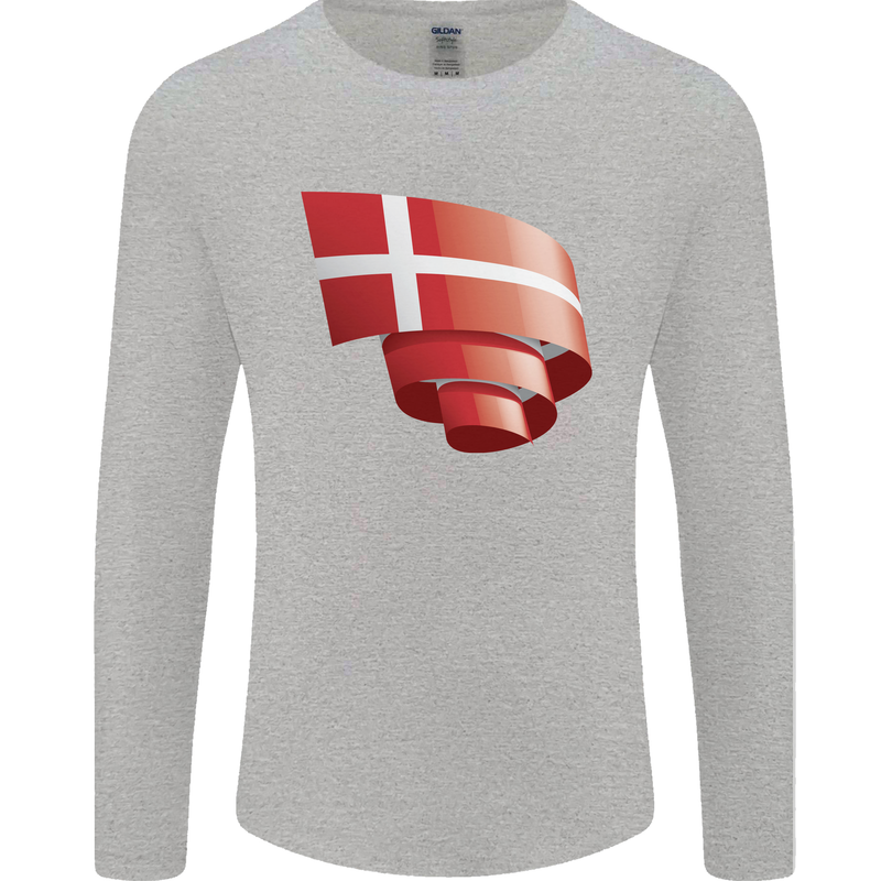 Curled Denmark Flag Danish Day Football Mens Long Sleeve T-Shirt Sports Grey