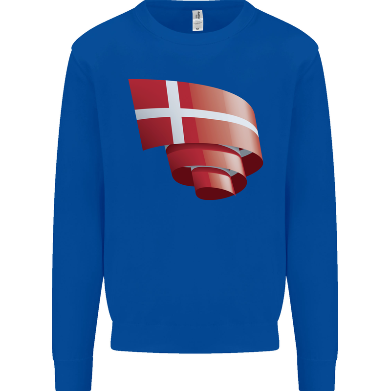 Curled Denmark Flag Danish Day Football Mens Sweatshirt Jumper Royal Blue
