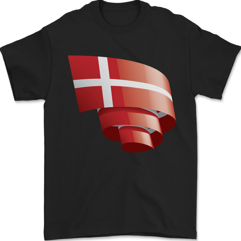 Curled Denmark Flag Danish Day Football Mens T-Shirt 100% Cotton Black