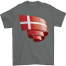 Curled Denmark Flag Danish Day Football Mens T-Shirt 100% Cotton Charcoal