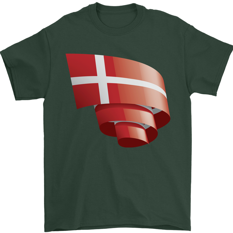 Curled Denmark Flag Danish Day Football Mens T-Shirt 100% Cotton Forest Green
