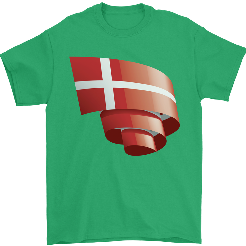 Curled Denmark Flag Danish Day Football Mens T-Shirt 100% Cotton Irish Green