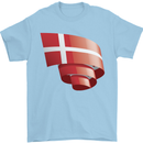 Curled Denmark Flag Danish Day Football Mens T-Shirt 100% Cotton Light Blue