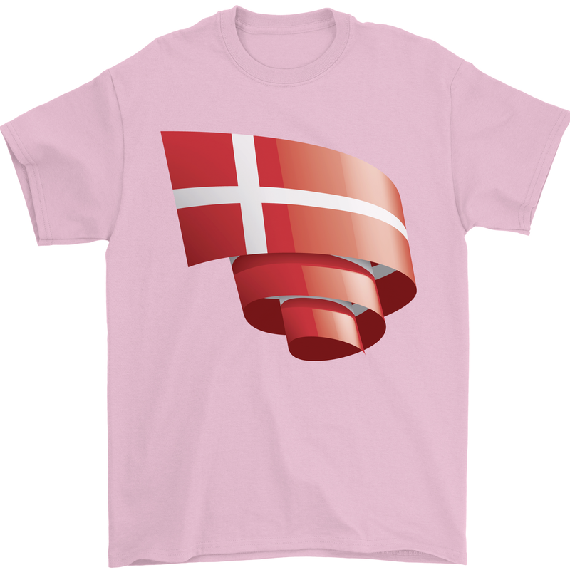 Curled Denmark Flag Danish Day Football Mens T-Shirt 100% Cotton Light Pink