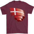Curled Denmark Flag Danish Day Football Mens T-Shirt 100% Cotton Maroon