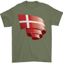 Curled Denmark Flag Danish Day Football Mens T-Shirt 100% Cotton Military Green