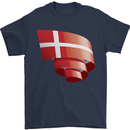 Curled Denmark Flag Danish Day Football Mens T-Shirt 100% Cotton Navy Blue