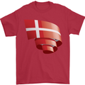 Curled Denmark Flag Danish Day Football Mens T-Shirt 100% Cotton Red
